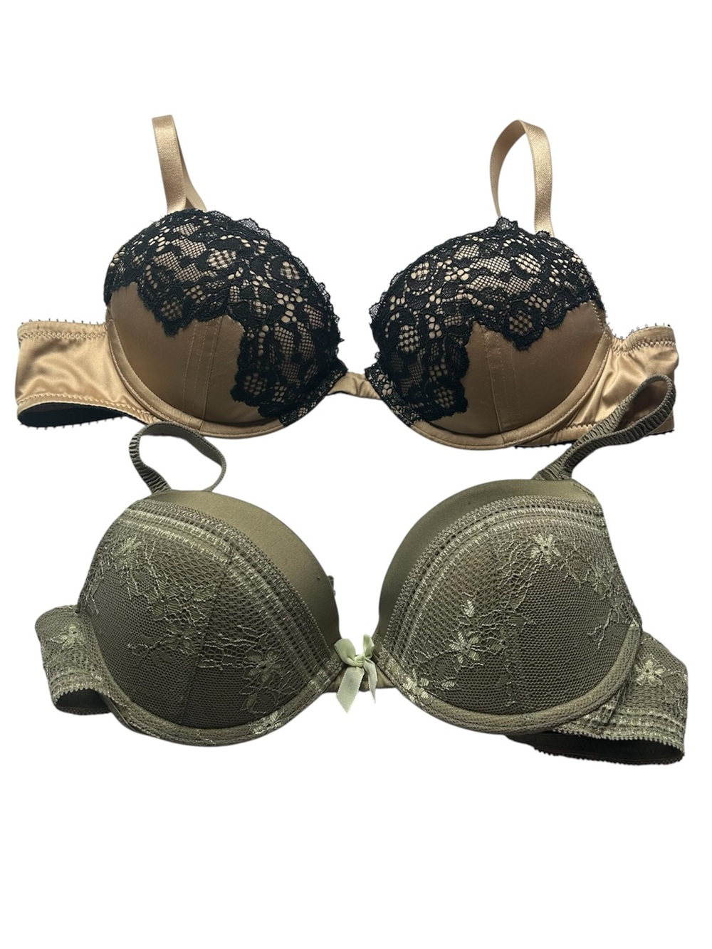 2 Aerie bra bundle 34A push up padded Lace Trim Push-Up Bra Set Gold and Olive